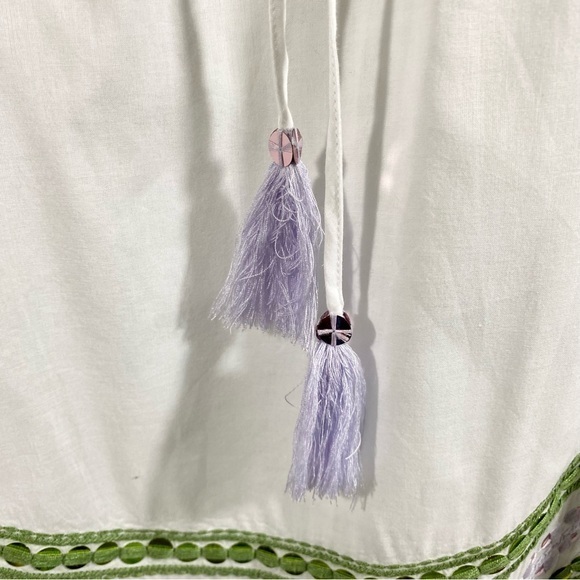 Tory Burch Madeline White Peasant Blouse with Purple and Green Detail 2 - Picture 4 of 10